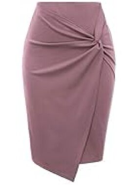 Knot-Detail Midi Pencil Skirt in Mauve Purple